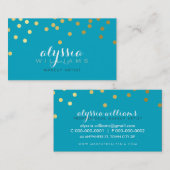 GLAMOROUS Goldfolie Konfetti Punkte Türkis Visitenkarte (Vorne/Hinten)