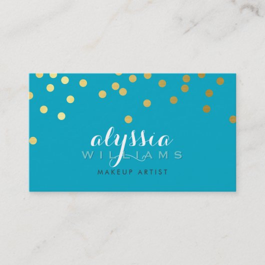 GLAMOROUS Goldfolie Konfetti Punkte Türkis Visitenkarte (Vorderseite)