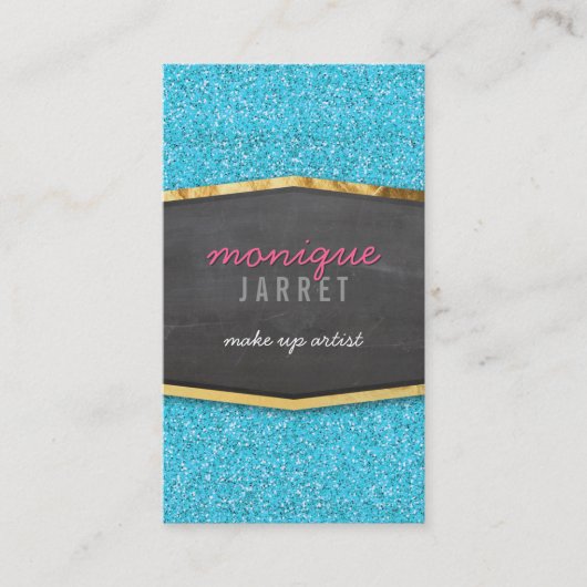 GLAMOROUS Goldkalkpappenplatte Glitzer blau Visitenkarte (Vorderseite)