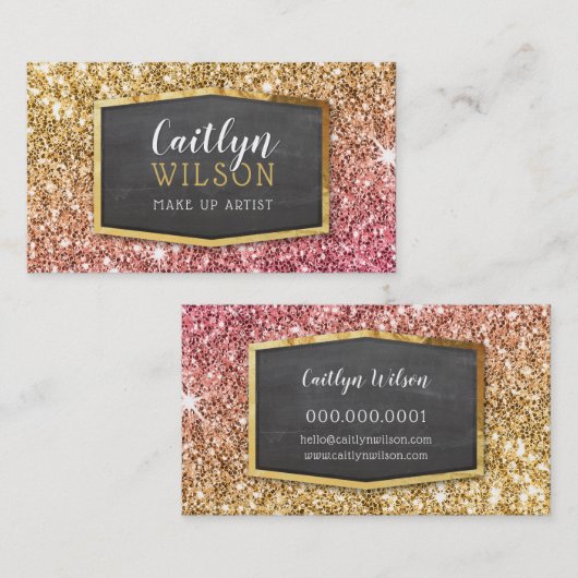 GLAMOROUS goldrosa Glitzer funkelnd glänzender Lux Visitenkarte
