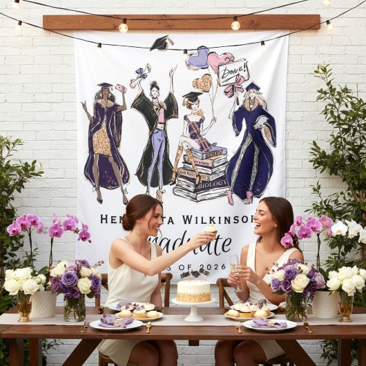 Glamorous Graduate Women Empowered Purple Gold Wandteppich