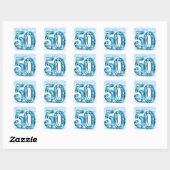 Glamorous Light Blue Jewel 50th Birthday Quadratischer Aufkleber (Blatt)