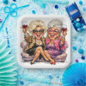 Glamorous Old Ladies With Red Wine Pappteller (Party)