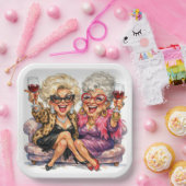 Glamorous Old Ladies With Red Wine Pappteller (Party)