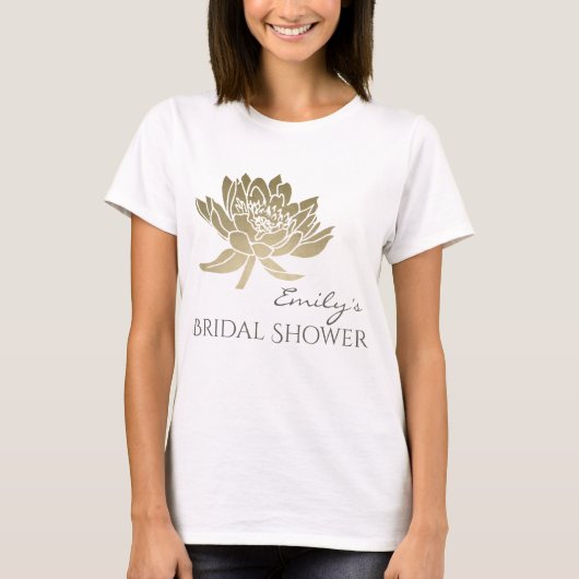 GLAMOROUS PALE GOLD LOTUS BRAUTPARTY MONOGRAMM T-Shirt (Vorderseite)