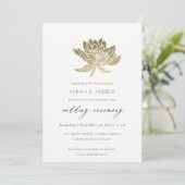 GLAMOROUS PALE GOLD WHITE LOTUS BLUMENWEDD EINLADUNG (Stehend Vorderseite)