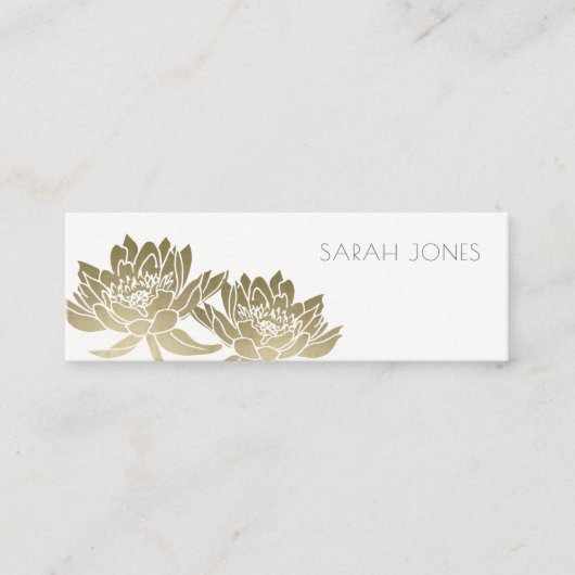 GLAMOROUS PALE GOLD WHITE LOTUS FLORAL ADRESSE MINI VISITENKARTE (Vorderseite)