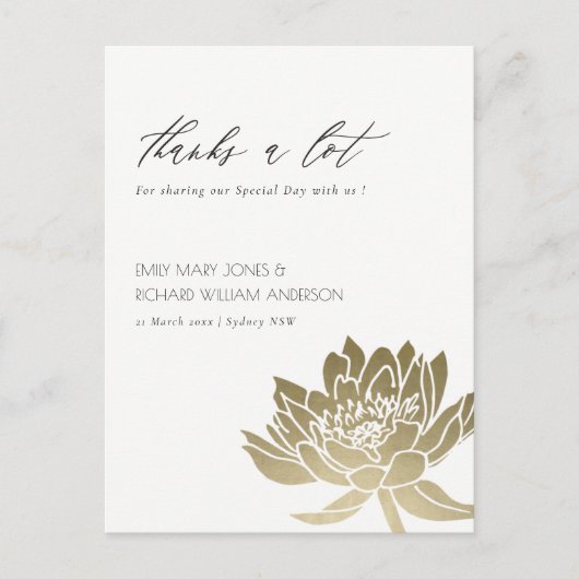 GLAMOROUS PALE GOLD WHITE LOTUS FLORAL DANKE POSTKARTE (Vorderseite)