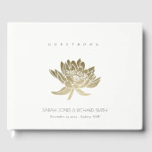 GLAMOROUS PALE GOLD WHITE LOTUS FLORAL MONOGRAMM GÄSTEBUCH (Vorderseite)