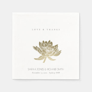 GLAMOROUS PALE GOLD WHITE LOTUS FLORAL MONOGRAMM SERVIETTE
