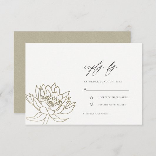 GLAMOROUS PALE GOLD WHITE LOTUS FLORAL UAWG RSVP KARTE (Vorne/Hinten)