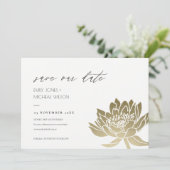 GLAMOROUS PALE GOLD WHITE LOTUS SAVE THE DATE (Stehend Vorderseite)