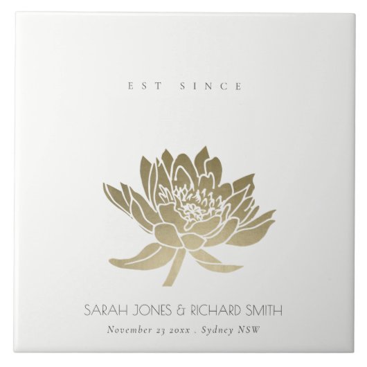 GLAMOROUS PALE GOLD WHITE LOTUS SAVE THE DATE GIFT FLIESE (Vorderseite)