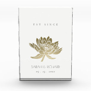 GLAMOROUS PALE GOLD WHITE LOTUS SAVE THE DATE GIFT FOTOBLOCK