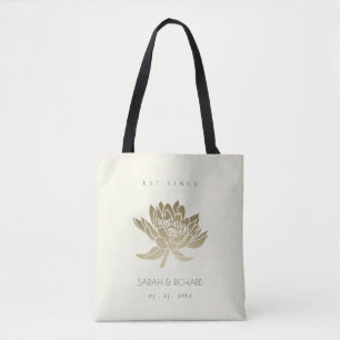GLAMOROUS PALE GOLD WHITE LOTUS SAVE THE DATE GIFT TASCHE