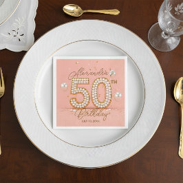 Glamorous Pearly Soft Pink and Gold 50th Birthday Serviette