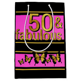 GLAMOROUS PINK BLACK GOLDEN FABULOUS 5O BUTTERFLY MITTLERE GESCHENKTÜTE