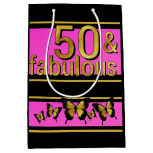 GLAMOROUS PINK BLACK GOLDEN FABULOUS 5O BUTTERFLY MITTLERE GESCHENKTÜTE
