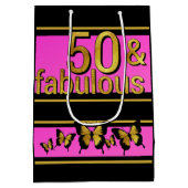 GLAMOROUS PINK BLACK GOLDEN FABULOUS 5O BUTTERFLY MITTLERE GESCHENKTÜTE (Rückseite)