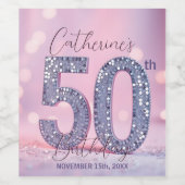 Glamorous Pink Bokeh Silver Sequins 50th Birthday Weinetikett (Einzelnes Label)
