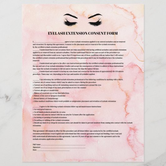 Glamorous pink EYELASH EXTENSION CONSENT FORM Flyer (Vorne)