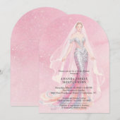 Glamorous Pink Glitter Mermaid Style Bride Dressed Einladung (Vorne/Hinten)