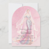 Glamorous Pink Glitter Mermaid Style Bride Dressed Einladung (Vorderseite)