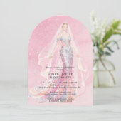 Glamorous Pink Glitter Mermaid Style Bride Dressed Einladung (Stehend Vorderseite)