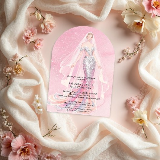 Glamorous Pink Glitter Mermaid Style Bride Dressed Einladung