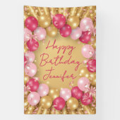 Glamorous Pink Gold Balloons Glitter Birthday Banner (Vertikal)