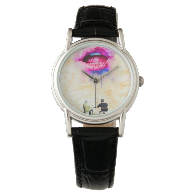  Glamorous Pink Lip Illustration Armbanduhr (Vorderseite)