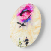 Glamorous Pink Lip Illustration Große Wanduhr (Winkel)