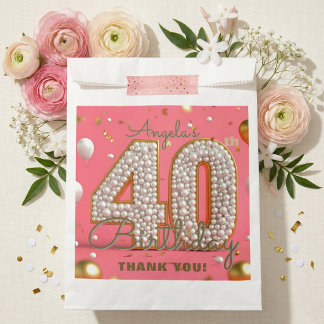 Glamorous Pink Pearl Gold 40th Birthday Thank You Geschenktütchen