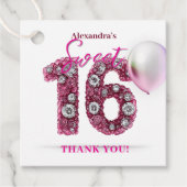 Glamorous Pink Rhinestone Silver Balloon Sweet 16 Geschenkanhänger (Vorderseite)