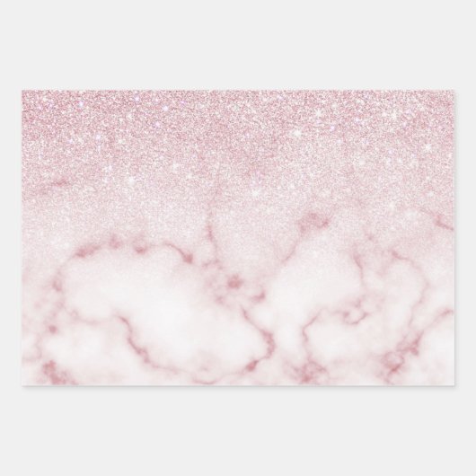 Glamorous Pink White Glitter Marble Gradient Schat Geschenkpapier Set (Vorderseite 3)