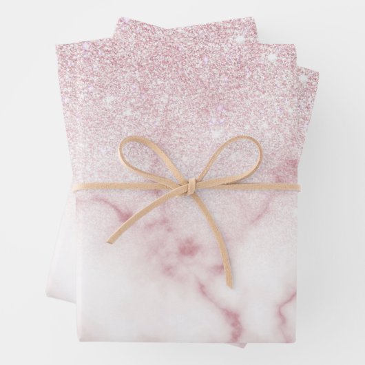 Glamorous Pink White Glitter Marble Gradient Schat Geschenkpapier Set (Beispiel)