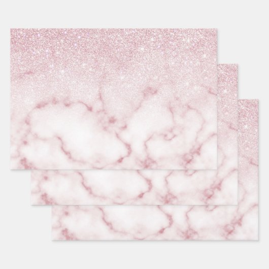 Glamorous Pink White Glitter Marble Gradient Schat Geschenkpapier Set (Set)
