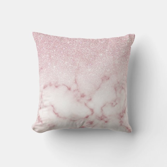 Glamorous Pink White Glitter Marble Gradient Schat Kissen (Vorderseite)