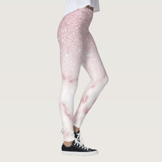 Glamorous Pink White Glitter Marble Gradient Schat Leggings (Rechts)