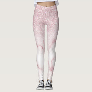 Glamorous Pink White Glitter Marble Gradient Schat Leggings