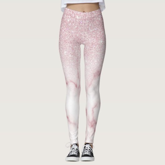 Glamorous Pink White Glitter Marble Gradient Schat Leggings (Vorderseite)