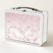 Glamorous Pink White Glitter Marble Gradient Schat Metall Brotdose (Vorderseite)