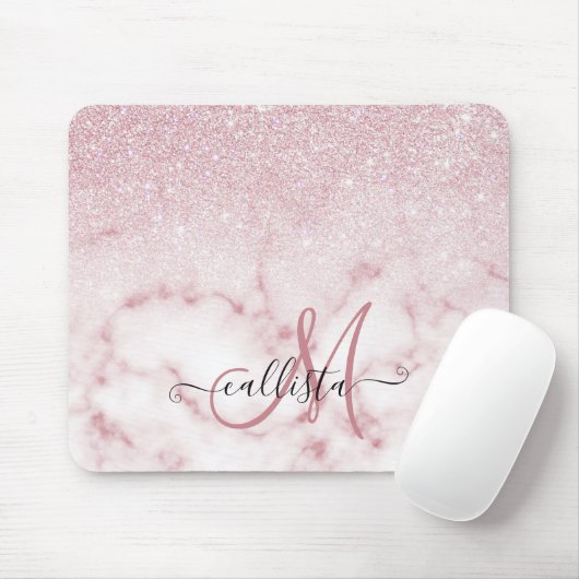 Glamorous Pink White Glitter Marble Gradient Schat Mousepad (Mit Mouse)