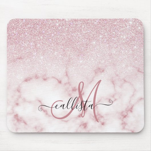 Glamorous Pink White Glitter Marble Gradient Schat Mousepad (Vorne)