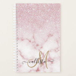 Glamorous Pink White Glitter Marble Gradient Schat Planer