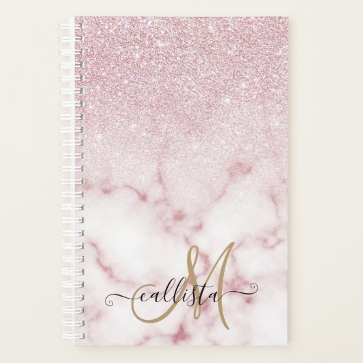 Glamorous Pink White Glitter Marble Gradient Schat Planer (Vorderseite)