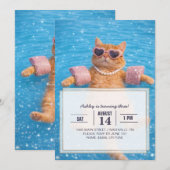    Glamorous Poolside Cat Floating In Style        Einladung (Vorne/Hinten)