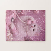 Glamorous Princess Cat Using Pink Telephone Puzzle (Horizontal)