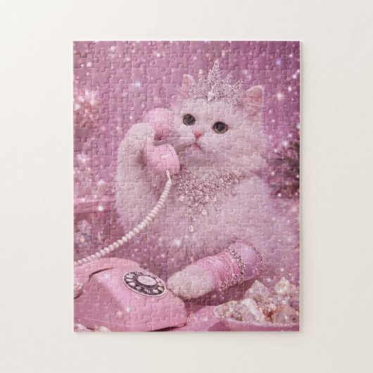 Glamorous Princess Cat Using Pink Telephone Puzzle (Vertikal)