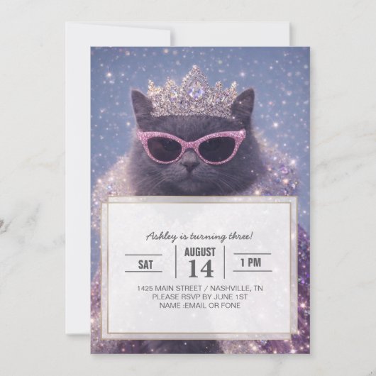Glamorous Queen Cat Sparkling Fantasy Portrait     Einladung (Vorderseite)